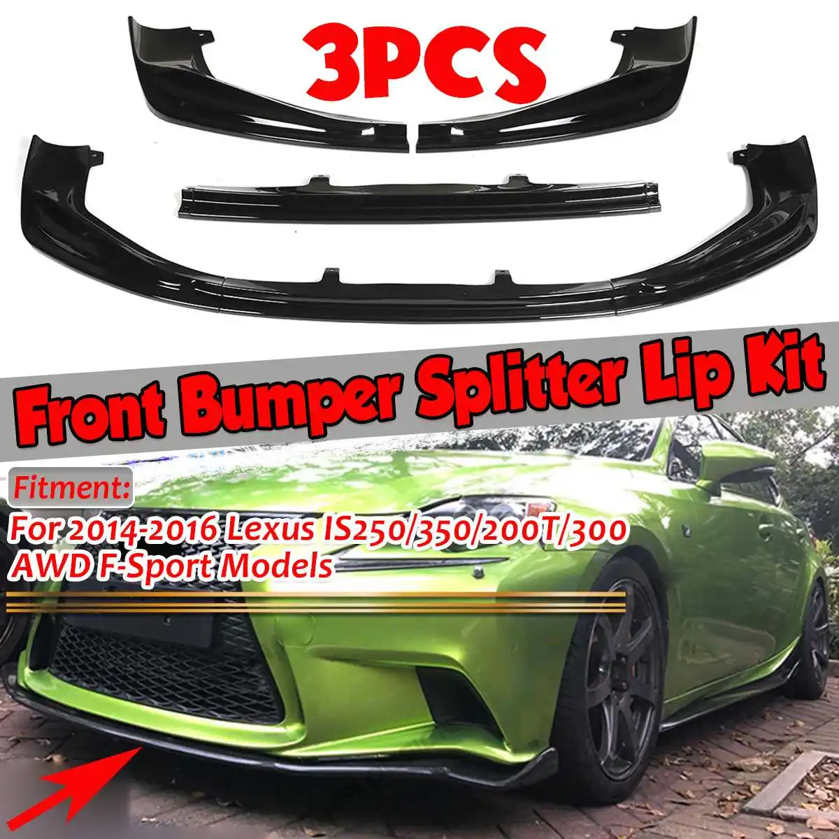 

New 3xCar Front Bumper Lip Deflector Lips Splitter Body Kit Spoiler Diffuser Guard For Lexus IS250 IS350 IS300 F-Sport 2014-2016