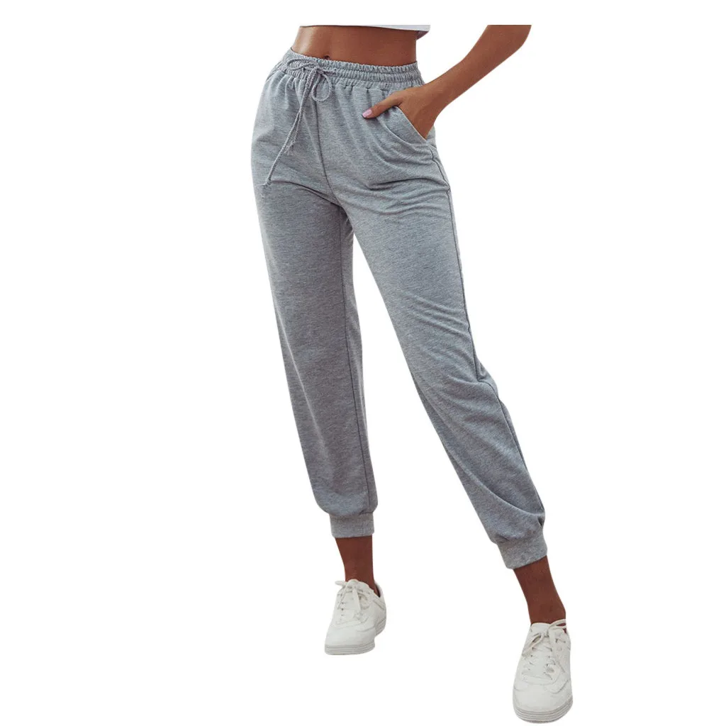 Женские повседневные спортивные штаны с карманами свободные однотонные со