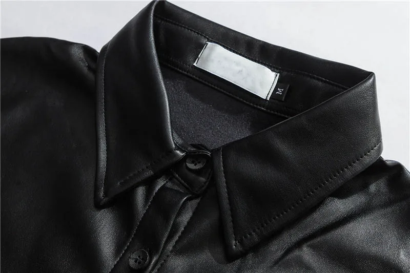 KIOVNO мужчин модная кожаная одежда рубашки для мальчиков с отложным воротником