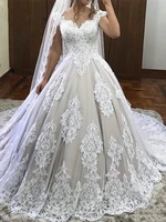 amazing spaghetti strap ballgown wedding dress sweep train full lace appliques sweetheart wedding gown