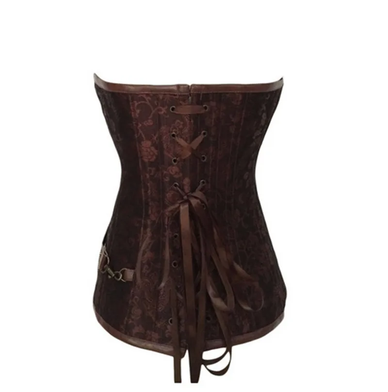 

Caudatus Bustiers Corsets Women Zipper Brown Brocade Steampunk Corset Top Plus size Sexy lingerie Corset set Leather black