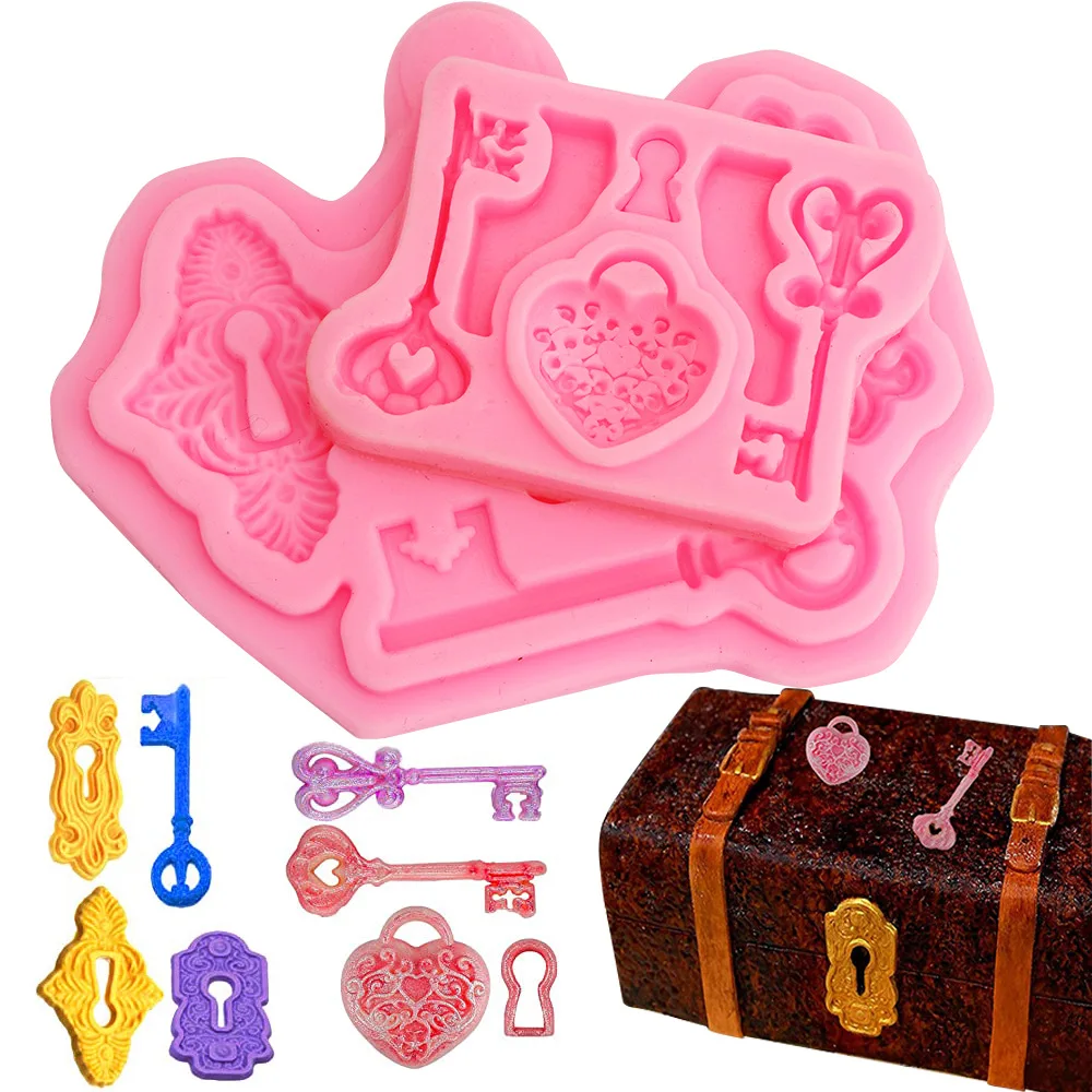 

New Retro Key Lock Combination Silicone Mold for DIY Chocolate Candy Cake Decoration Plaster Ornaments Fondant Mould Kitchenware