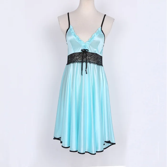 

2021Summer Women's Nightdress Imitation Silk Suspender V-neck Home Service Sexy Nightwear Sleepwear Women Sleep Tops Night Gown