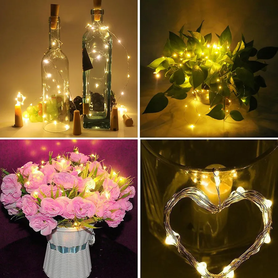 

2M 20LED Wine Bottle Cork String Light AAA Powered Copper Wire Bottle Stopper Garland Light Warm White Fairy Lights
