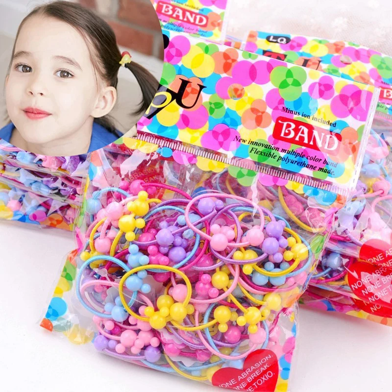 

50Pcs Cartoon Elastic Rubber Band Hair Accessories Cute Rabbit Head Rope Mickey Love Pentagram Nylon Hair Ring Hairband Headwear