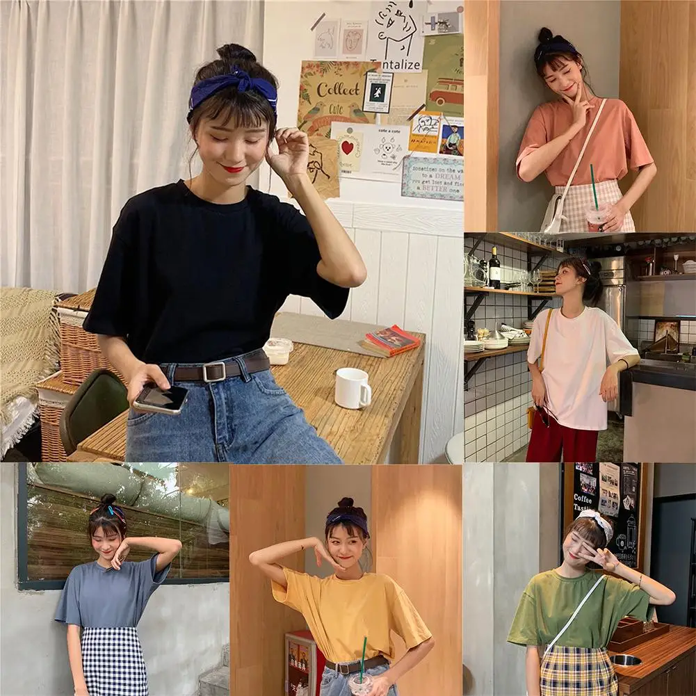 Однотонная футболка женская летняя Универсальная с коротким рукавом Футболка