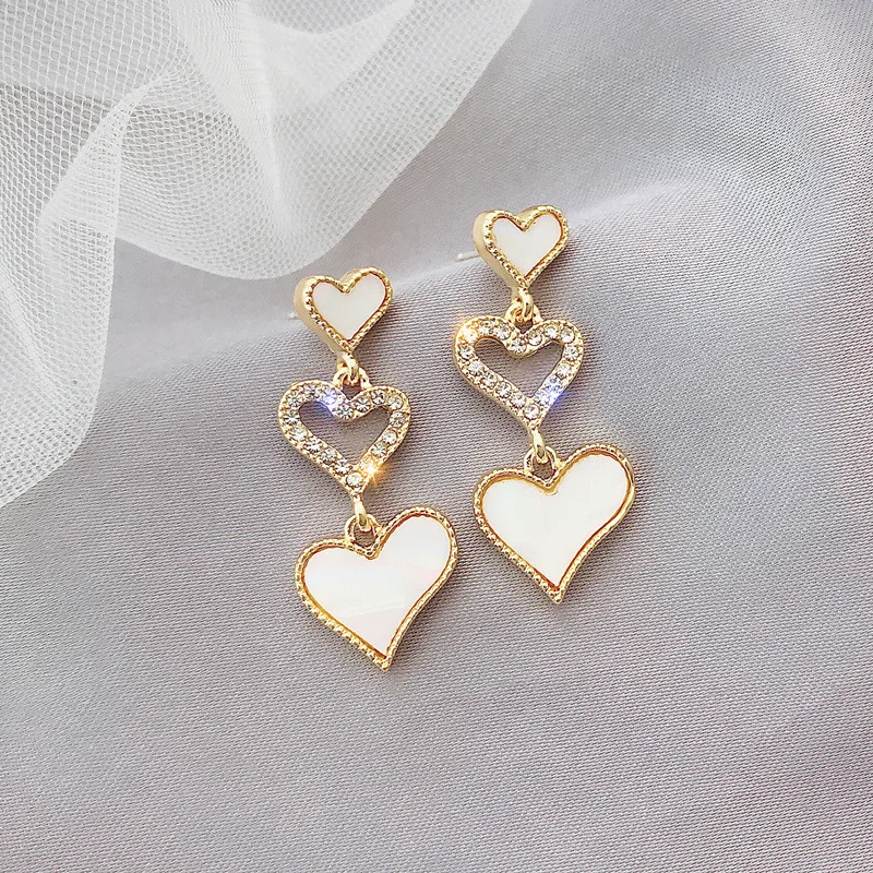 2021 Новое поступление длинные висячие серьги в форме сердца Сияющие красочные