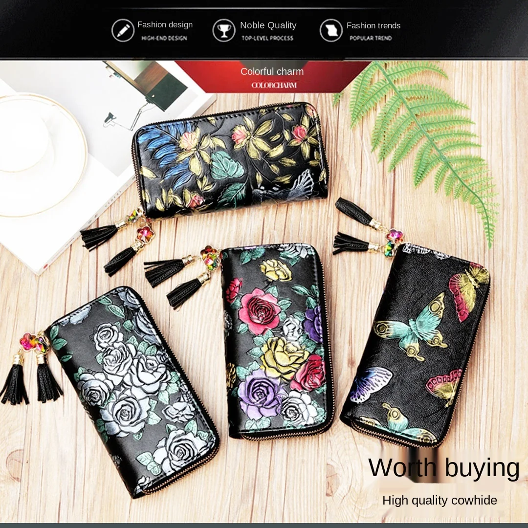 

New 2018 female bag handbag packet cowhide leather package chain shoulderbag printing Rose Flower small square package