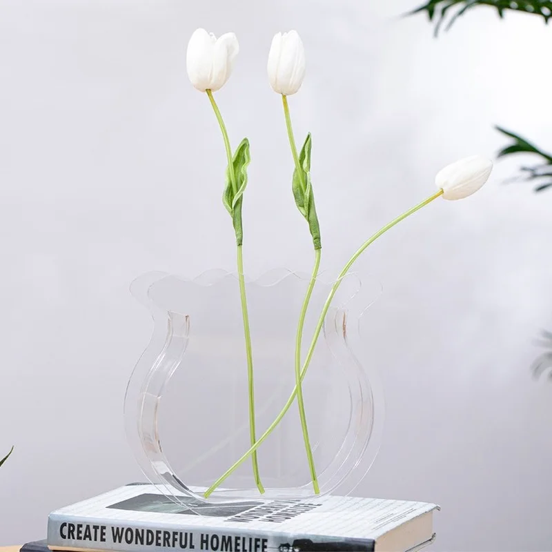 

Modern Acrylic Geometric Vase Dried Flowers Floral Transparent Vases Art Home Decoration Ins Living Room Office Tabletop Vase