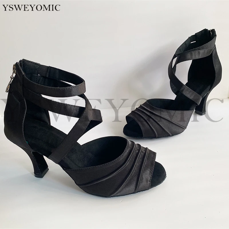 Ballroom Latin Dance Shoes Women Beige Black Red Black Salsa Latin Dancing Shoes Social Dance Sandals 6-10cm Customized Heels