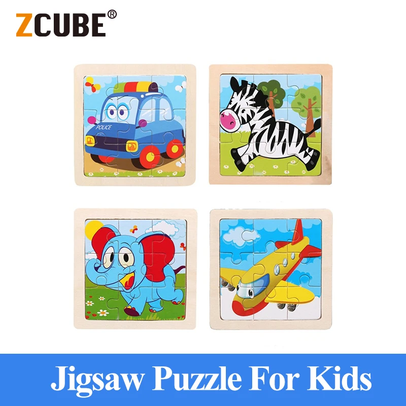 

ZCube Baby Jigsaw Puzzle Toys Wooden 3d Cartoon Animal Intelligence Kids Educational Brain Teaser Children Tangram Shapes