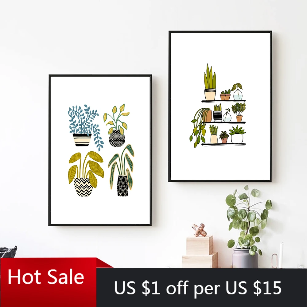 Простые полки плакат комнатных растений зеленые комнатные растения в горшке