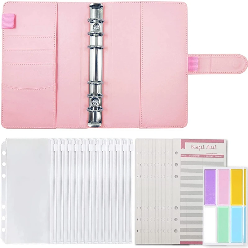 

Cash Envelopes for Budgeting with Pink A6 Binder and 12 Clear Envelopes,Budget Binder with Money Envelopes for Cash