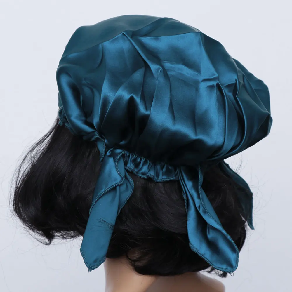 

Mulberry Silk Night Sleep Cap Hair Caps Lace Cap Sleeping Hat with Adjustable Elastic Ribbon(Black)