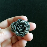 fyuan vintage rose black rhinestone djustable ring for women flower crystal rings wedding party rings jewelry gifts
