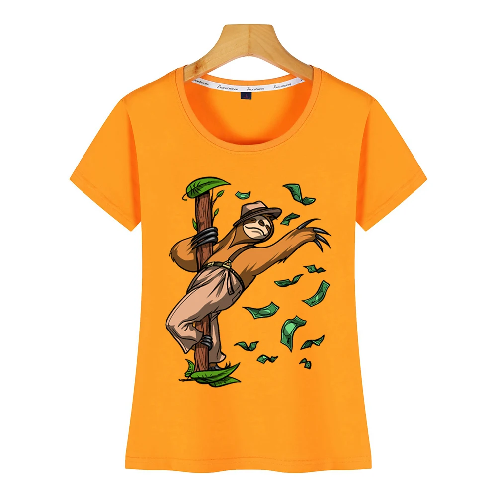 Tops T Shirt Women Funny Sloth Pole Dancing Party O-Neck Vintage Print Female | Женская одежда