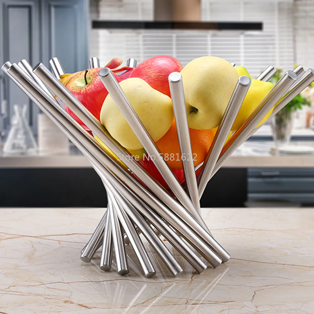 

Storage Fold Fruit Bowl Basket Household Kitchen Accessories Rotate Strainer Fashion Plate Tray Stainless Steel