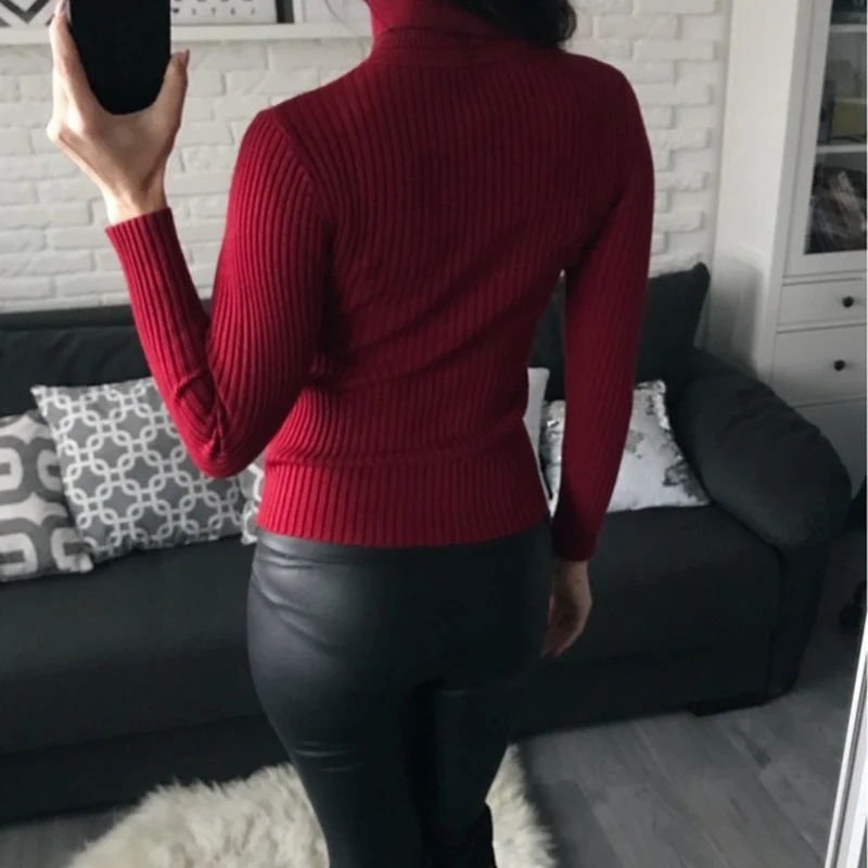 

Long Sleeve Slim Slimming Women's Knitted Sweater Casual soft Turtleneck Sweater Autumn And Winter 2020 Elastic Pullover Sweater