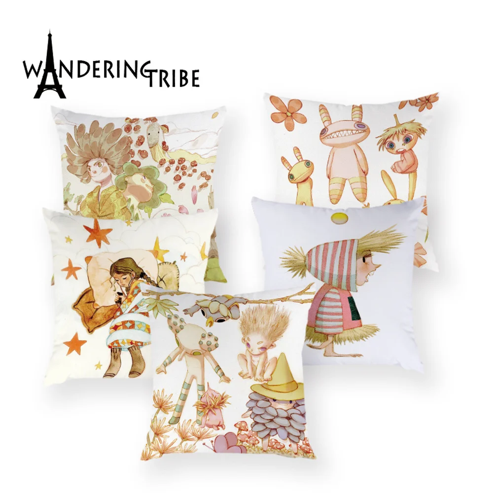 

Cartoon Girl Cushion Covers Cute Animal Decor Throw Pillows Case Home Car Cushions Cover Decor Mushroom Pillowcases Kissenbezug