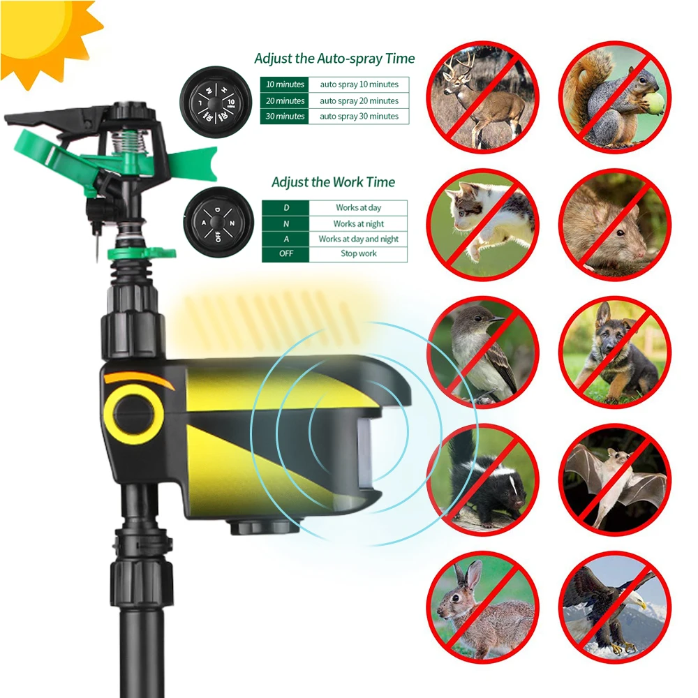 

Solar Powered Automatic Lawn Sprinkler Animal Repeller with Motion Sensor for Cats, Bird, Squirrels/Suit for Garden,Yard