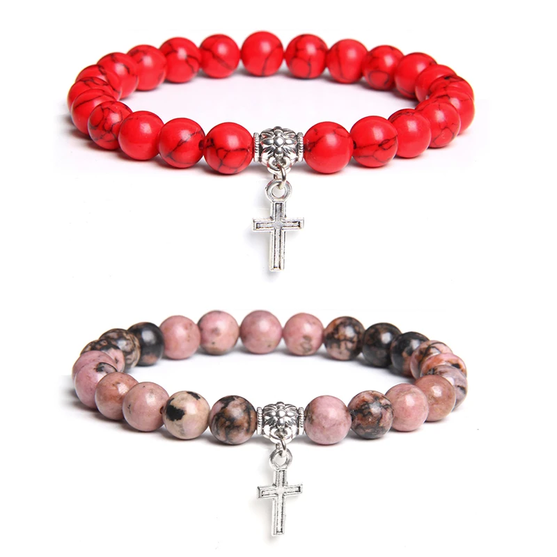

Cross Bracelet Vintage Natural Stone Charm Bracelets For Women Men Meditation Prayer Beads Bracelets&Bangles Yoga Trendy Jewelry