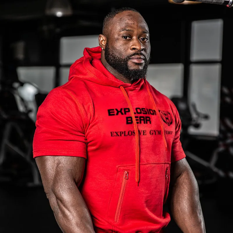 Толстовка мужская с коротким рукавом Модная хлопковая кофта для бодибилдинга и