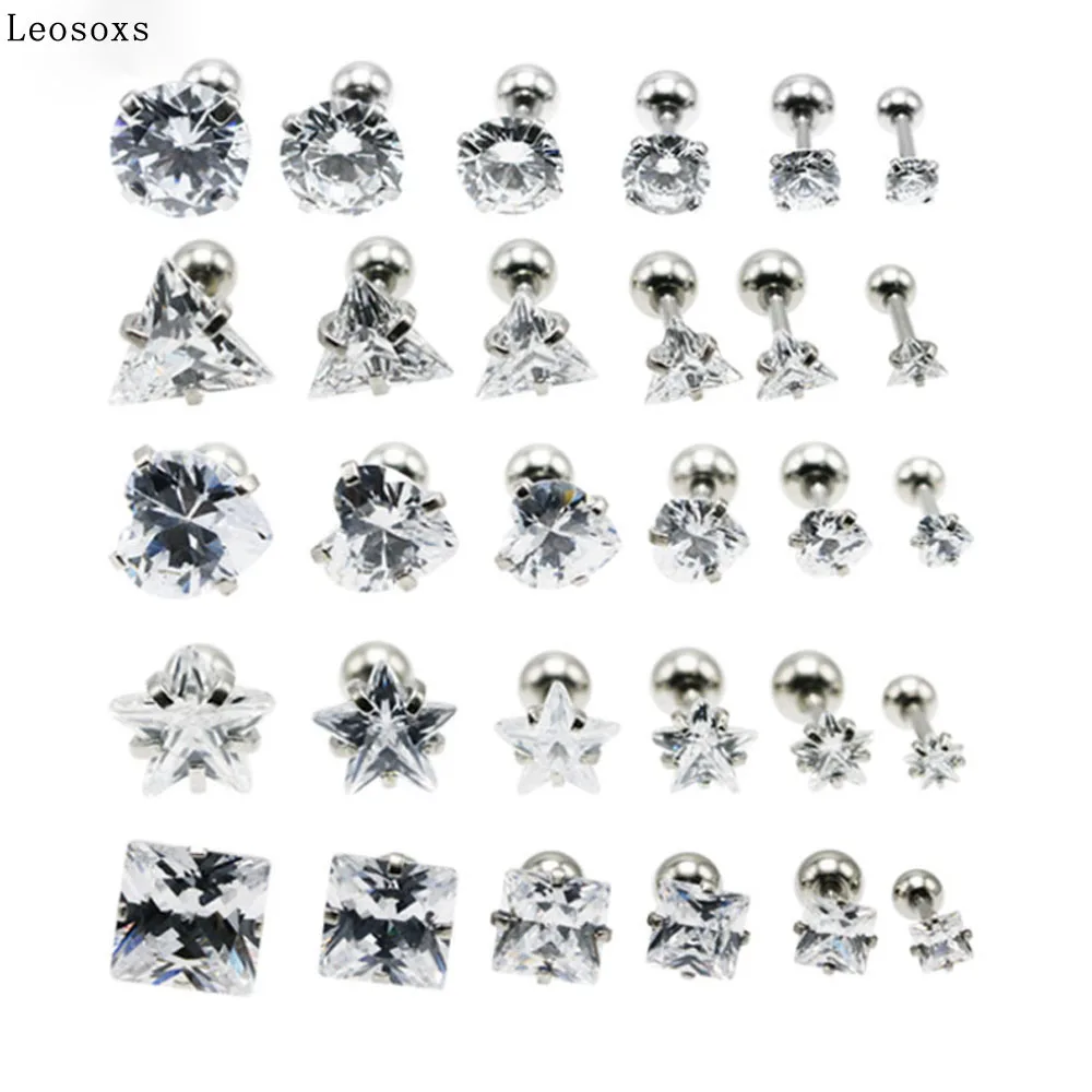 

Leosoxs 2 piece Stainless steel round square triangle five-star heart-shaped pierced earrings hypoallergenic unisex