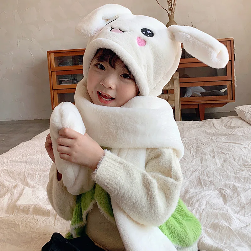 

Kids Winter Hats Cute Cartoon Moving Ears Warm Scarf Gloves Women Hat Girls Boys Cap Funny Jumping Up Ear Caps Autumn Kawaii