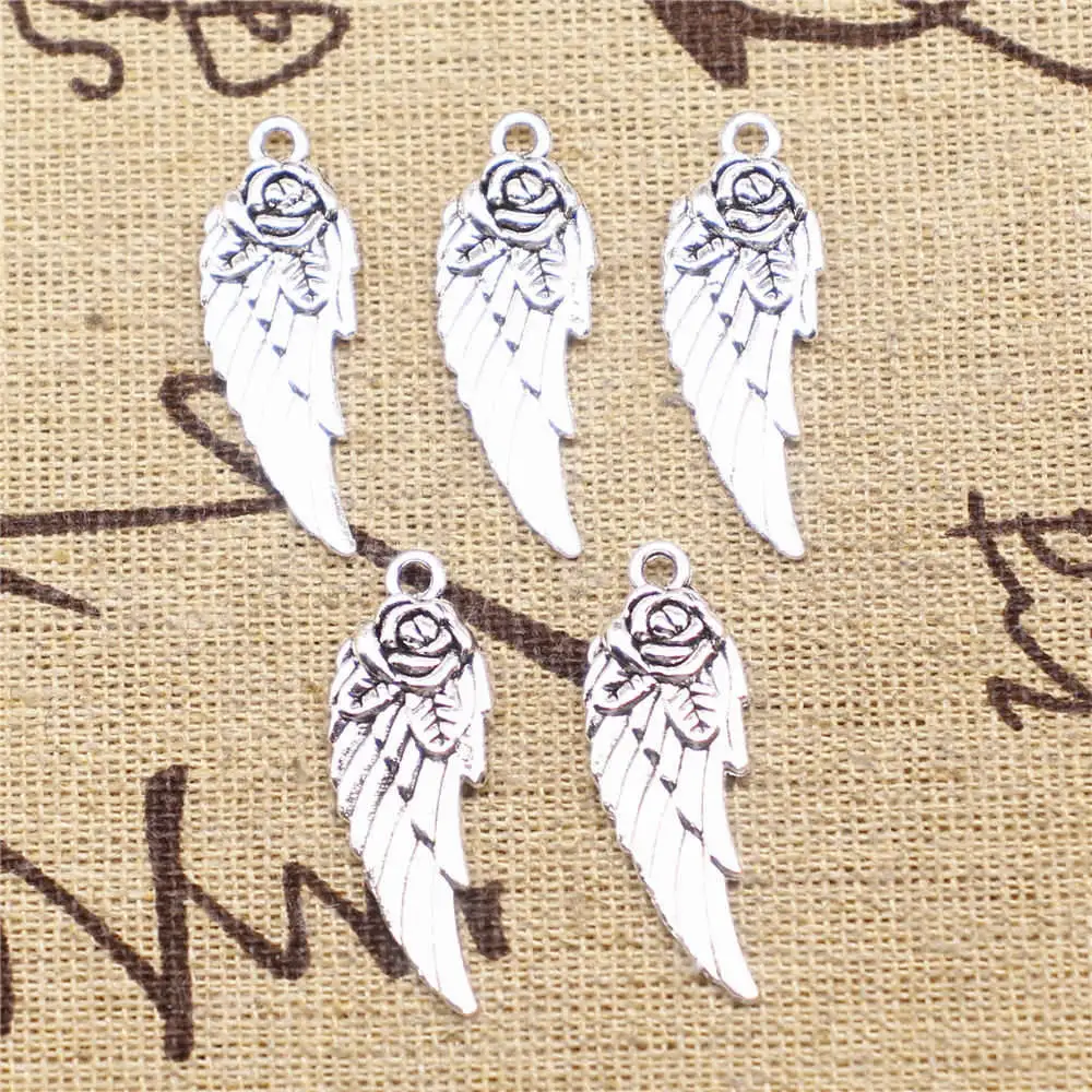 

Flower Wings Charms Supplies For Jewelry Making Kit Antique Silver Color 10pcs 30x12mm