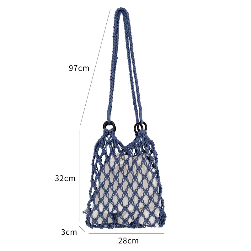 

Cotton Thread Knitted Women's Handbag Women's Net Hollow Out Bag Japan Style Women's Wool Shoulder Bag Beach Bag Sets Whole Sale