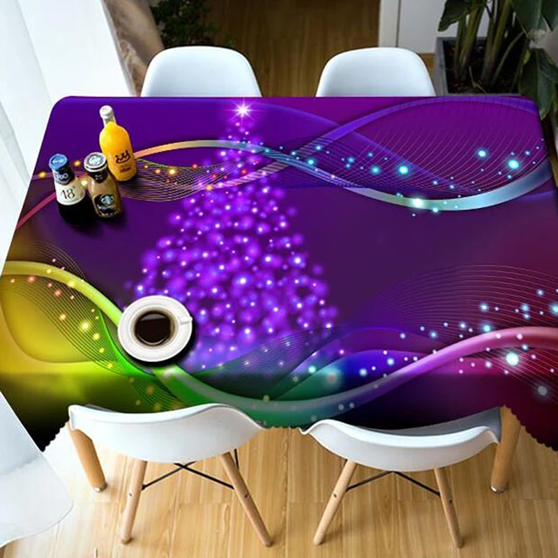 Luminous Christmas Tree Pattern Waterproof Tablecloth 3d Table Cloth Merry Rectangular And Round Cover | Дом и сад
