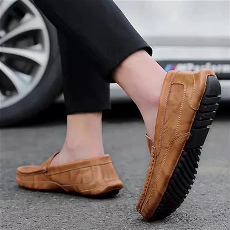 

Men Driving Shoes PU Leather Sewing Patchwork Handmade Male Loafers Slip On Print Big Size Outdoor Autumn Flat Men Casual Shoes