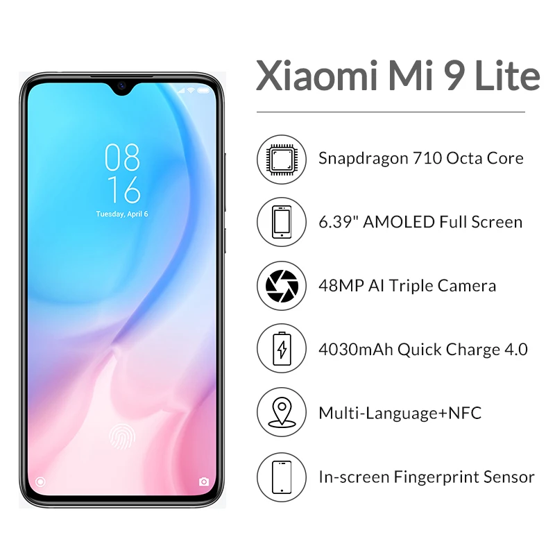 В наличии глобальная версия Xiaomi Mi 9 Lite Восьмиядерный процессор Snapdragon710 6 ГБ 128G
