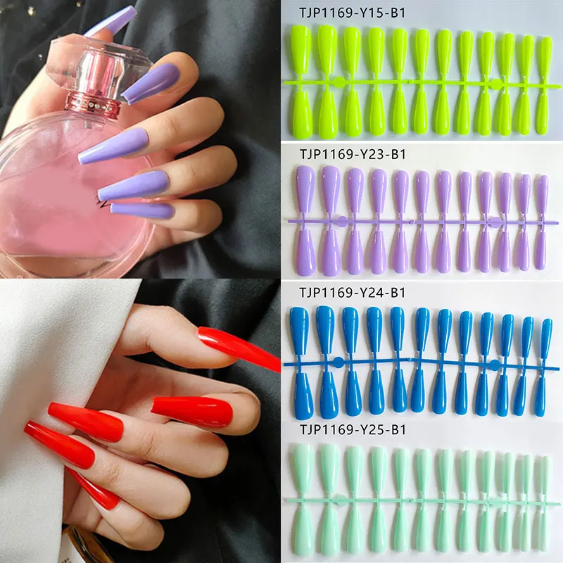 Solid Color Mirror Super Long Coffin False Nail Ballet Press on Nails Tips for Art Artificial Fingernails Fake | Красота и здоровье