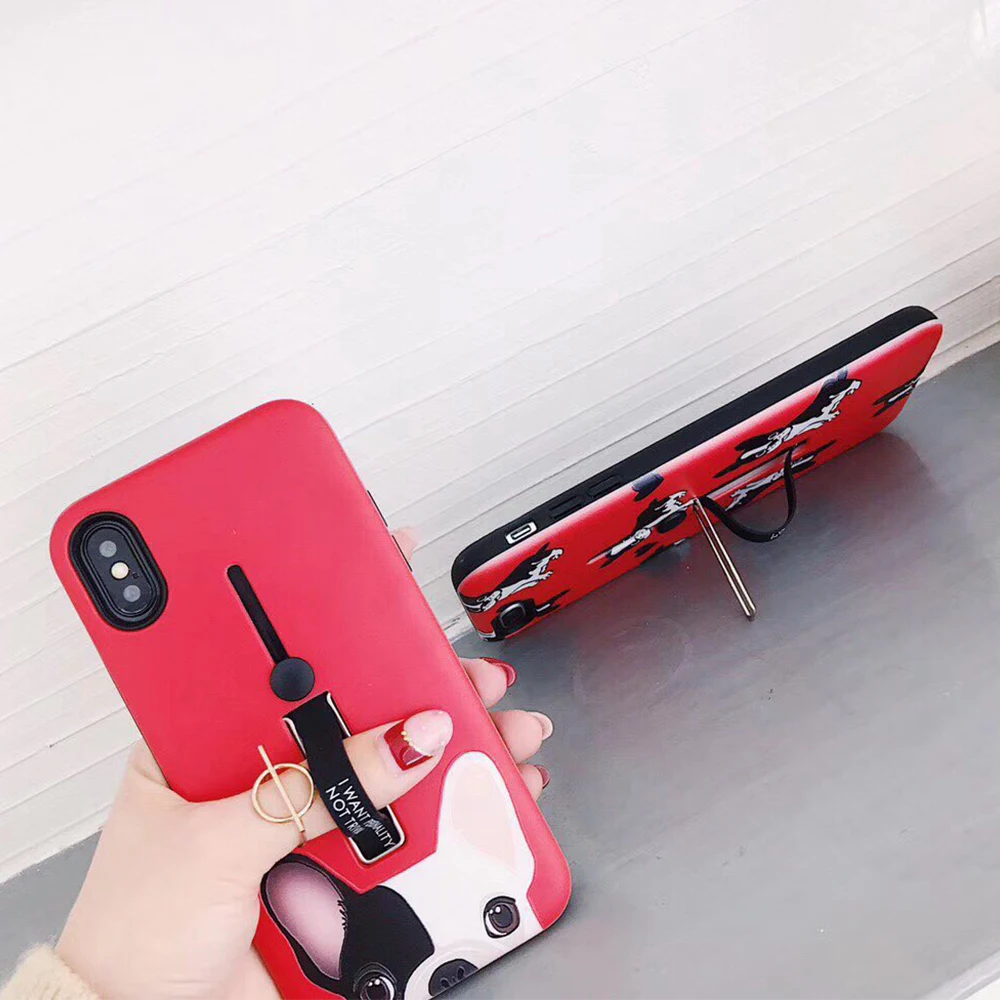Loop Case For iPhone XR 11 Pro X XS Max Fashion Cute Dog Finger Ring Strap Cover 7 Plus 8 6 6s Hide Stand Grasp |