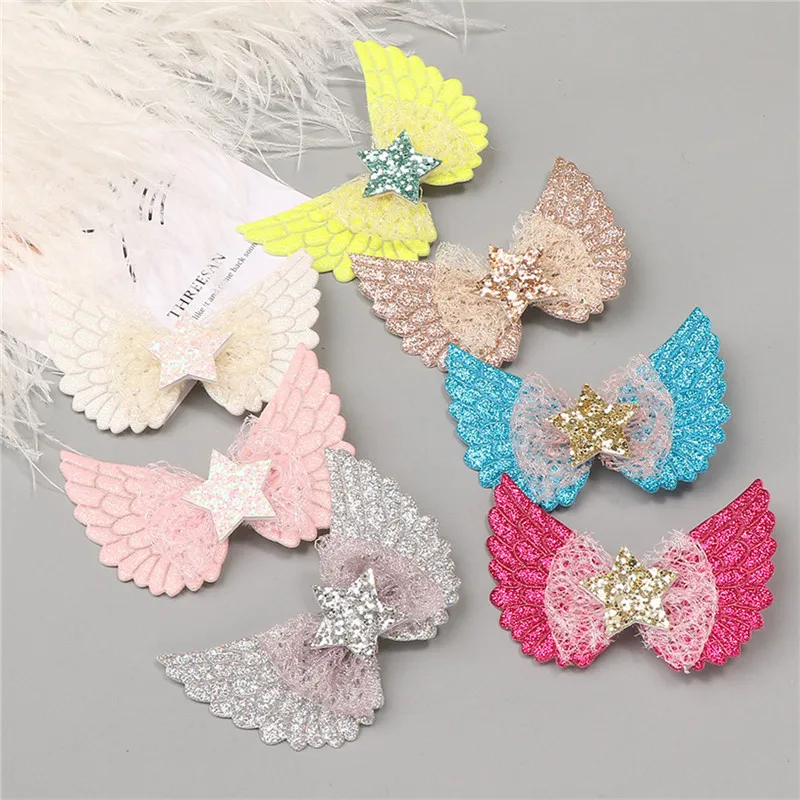 

7PCS Hair Barrette Sequin Wing Fashion Nonslip Hair Clip Hair Accessory For Girls Kids Bling Crystal Bow Hairpins