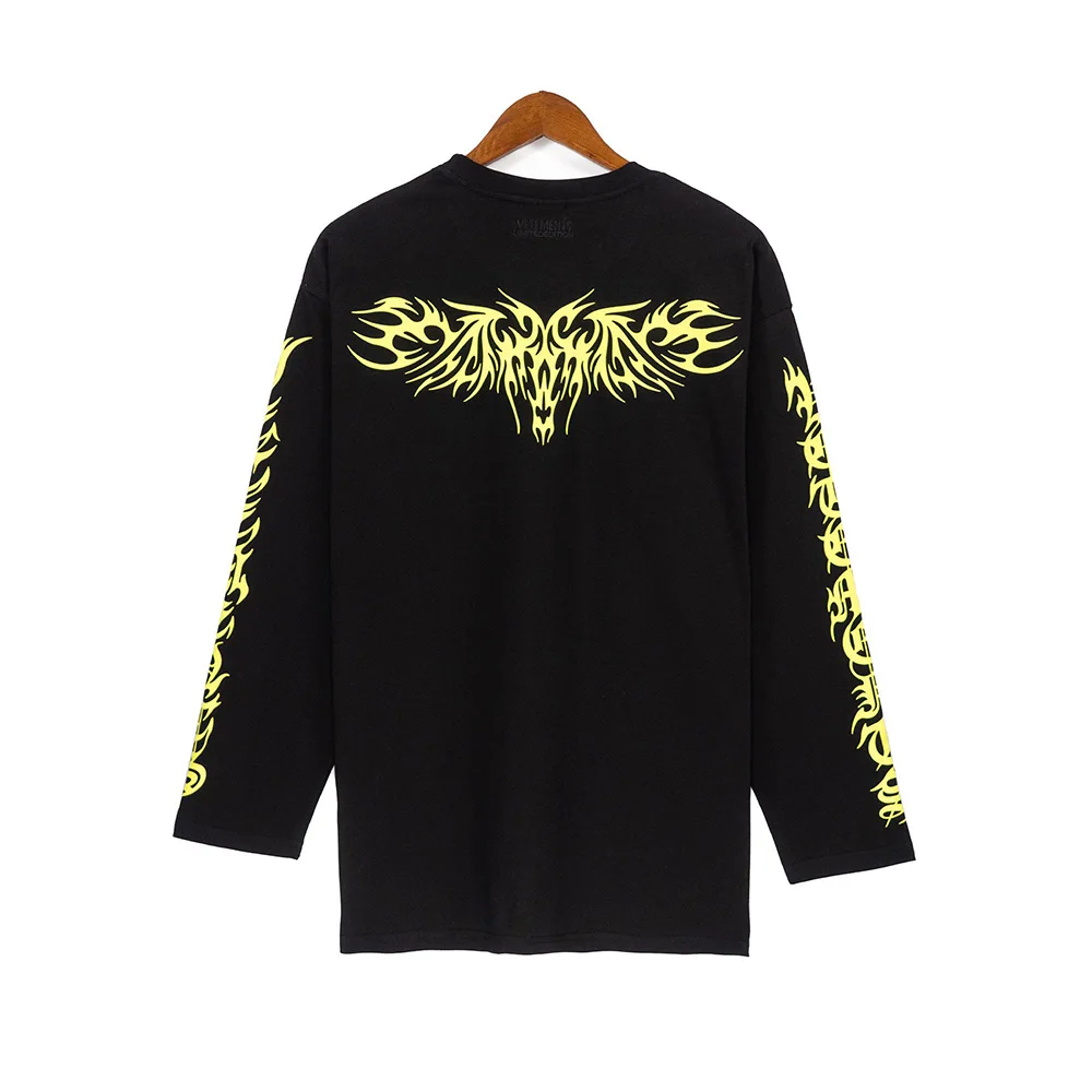 

New Streetwear Hip Hop Oversize Vetements Sanskrit Long Sleeve Big T-Shirt, VTM Label T-Shirt Embroidered White Black Vetements