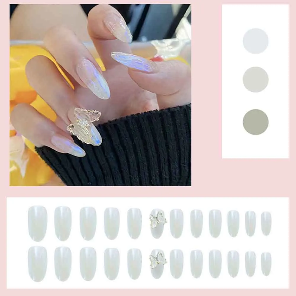 24 шт. Поддельные Гвозди с дизайном синий светильник воды принтом бабочки и