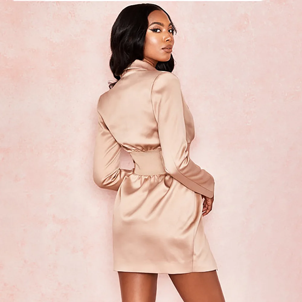 Осеннее женское платье однотонное офисное для девушек v-образный ворот