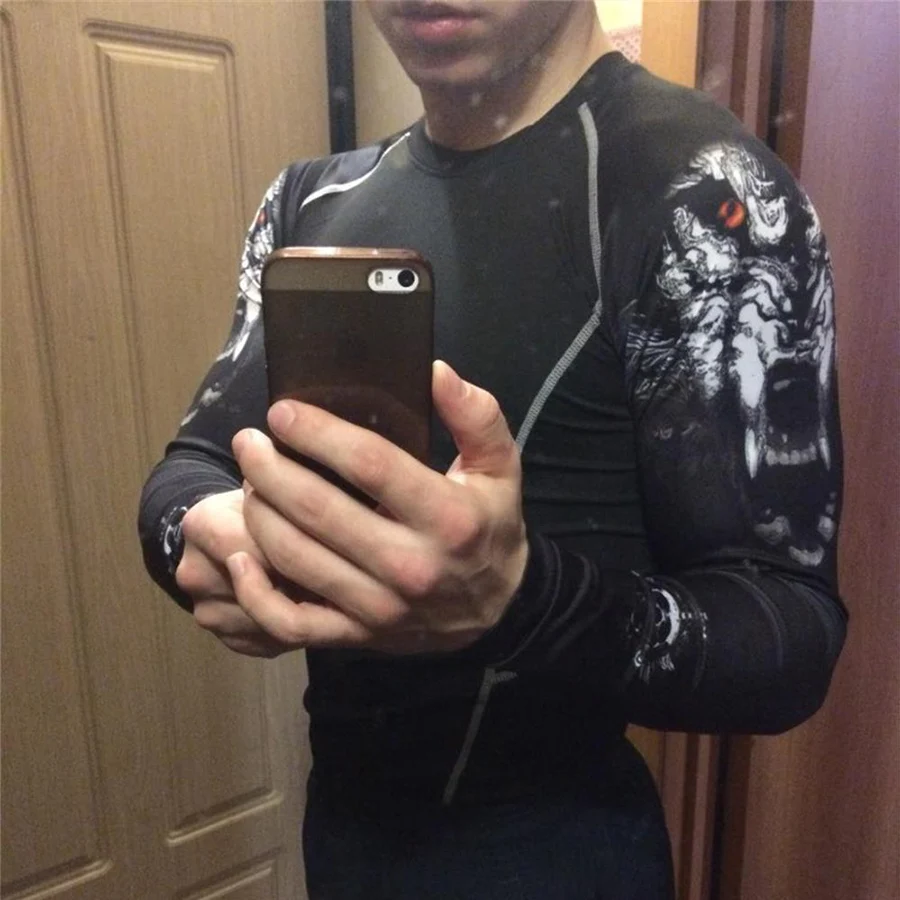 Новые мужские брендовые фитнес с длинным рукавом циклические базовые слои для