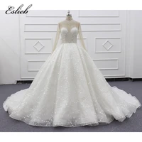 2020 new sj074 real photo through back in zhongshan long train crystal beads ivory wedding dress ball gown