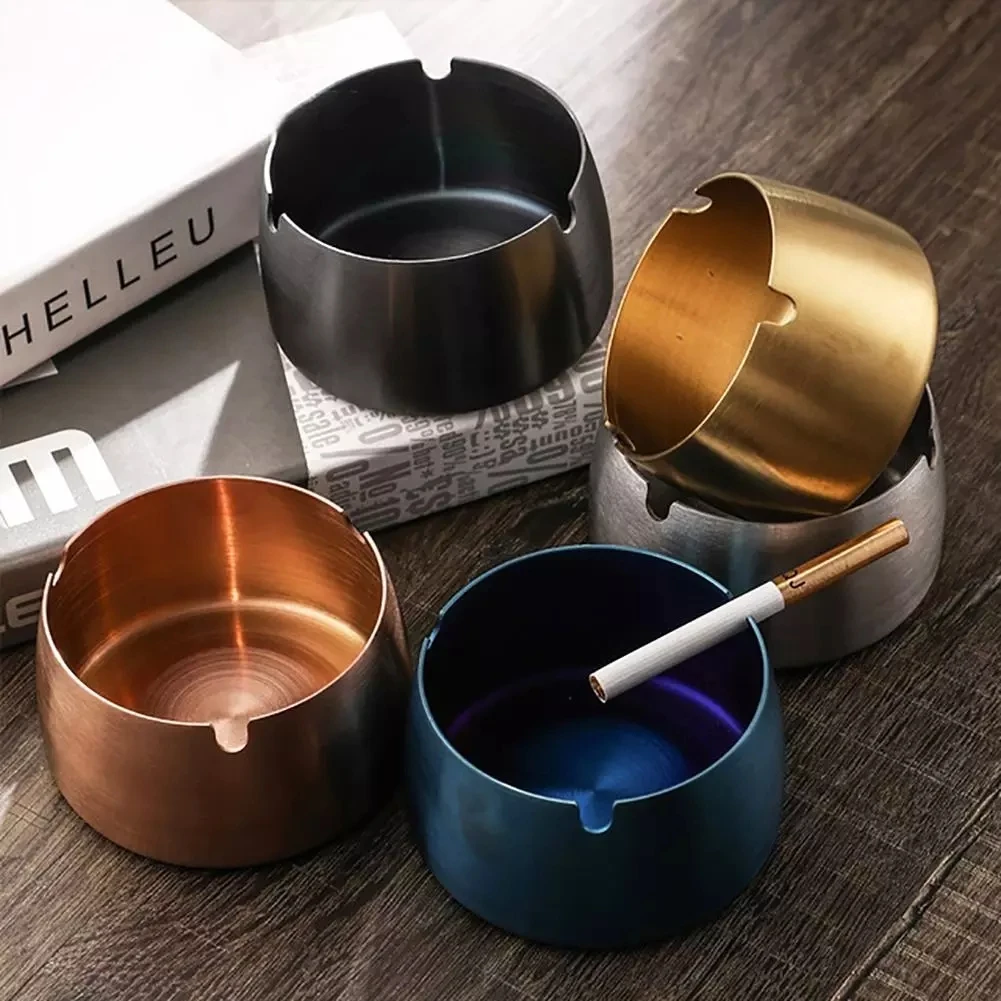 

1Pc Round Shape Ash Tray Stainless Steel High Temperature Resistant Ashtray Home Desktop Ash Holder Smoking Accessories cenicero