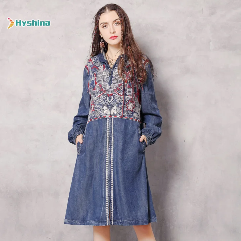 

Women's New Embroidery Denim Dress Windbreaker Retro Casual Fashion