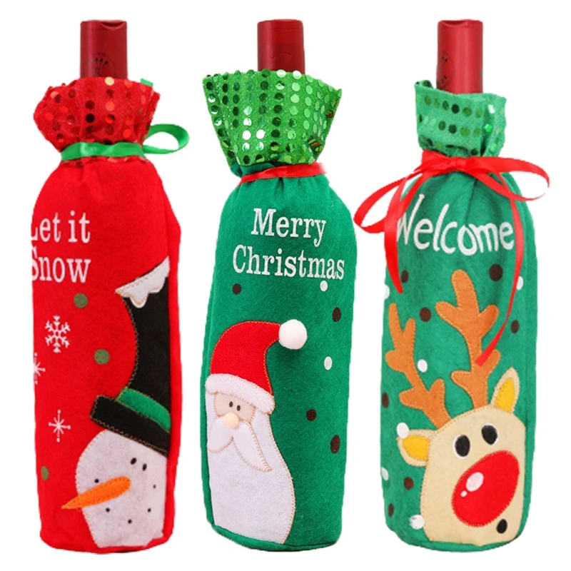 

Christmas Decorations Santa Claus Wine Bottle Covers Snowman Champagne Gifts Bags Sequins Xmas Home Dinner Party Table Decors