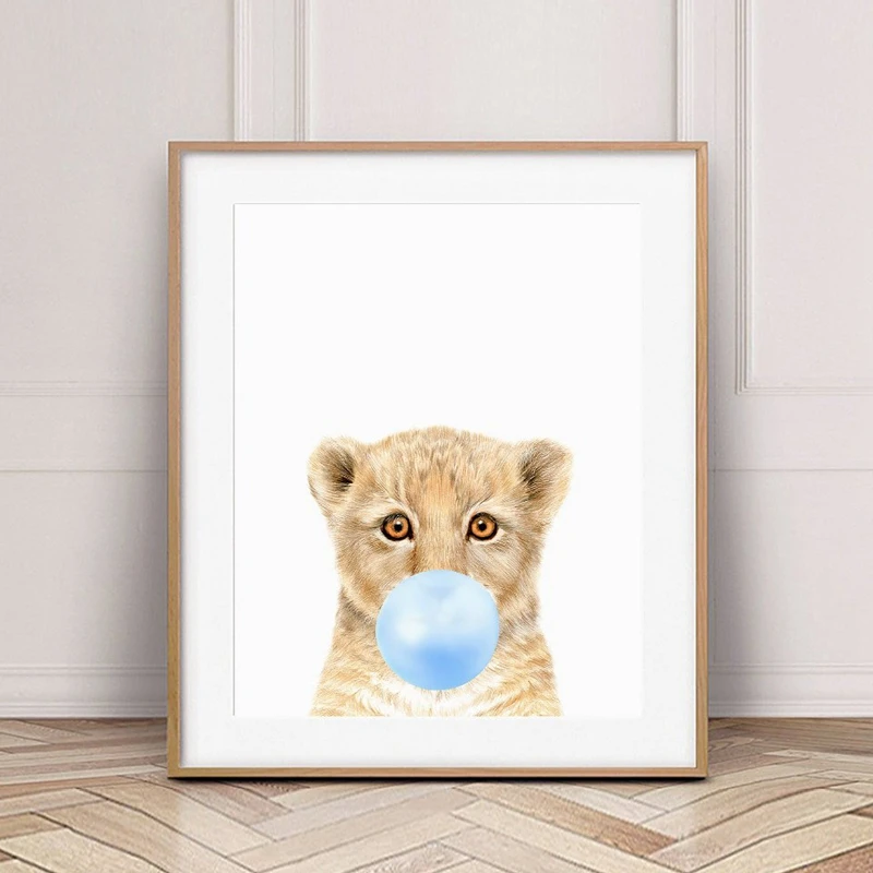 Дикие животные дующие Пузырьковые резинки настенная живопись холст Лев Зебра