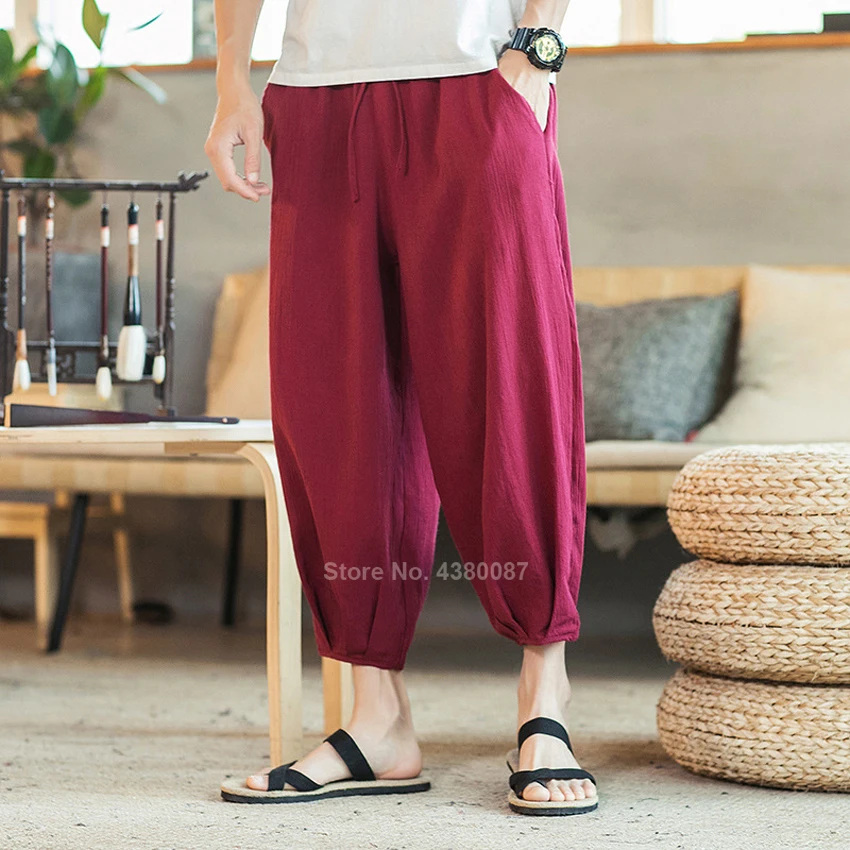 New Japanese Style Harajuku Harem Pants for Men Male Asian Linen Fashion Clothing Hip Hop Loose Vintage Sweatpants Trousers 5XL |