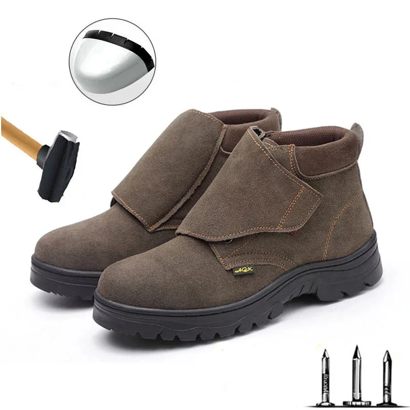 

Work safety shoes welding shoes spring and autumn leather ankle boots men's casual plus size welder steel head cap