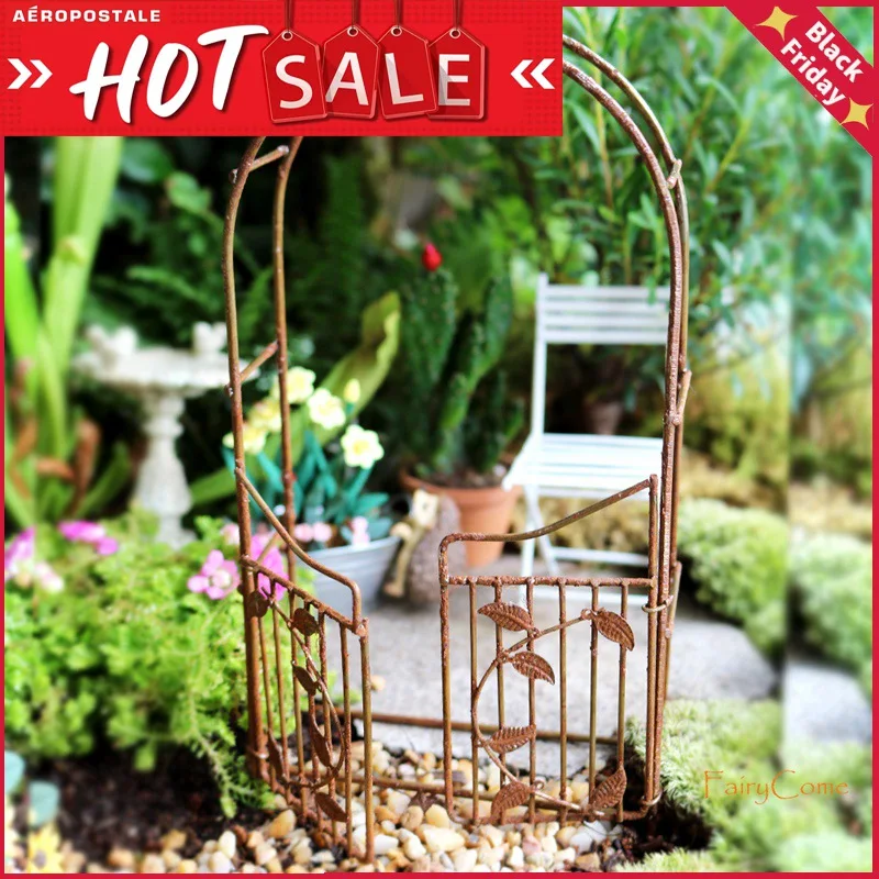 Сказочные садовые ворота ржавая миниатюрная садовая Арка с качающейся дверью