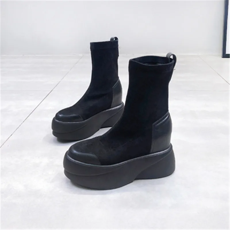 Ботинки на платформе; женская обувь; scarpe donna; ботинки на высоком каблуке с круглым носком; модная обувь на толстой подошве; chaussures femme; Плюшевые ботинки - Цвет: AS SHOW