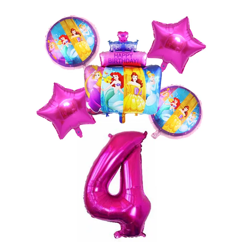 6pcs Disney Three Princess Cake Foil Balloons Baby Girls Birthday Decoration Party 32inch Number Balloon Set Children's Day Gift | Дом и